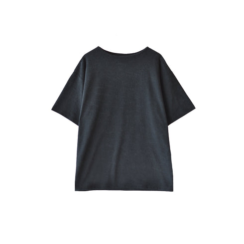 【日本製】パイル生地 tシャツ メンズ 半袖 ゆったりサイズ ボートネック 無地 ブラック(FL25SS-001-bk)