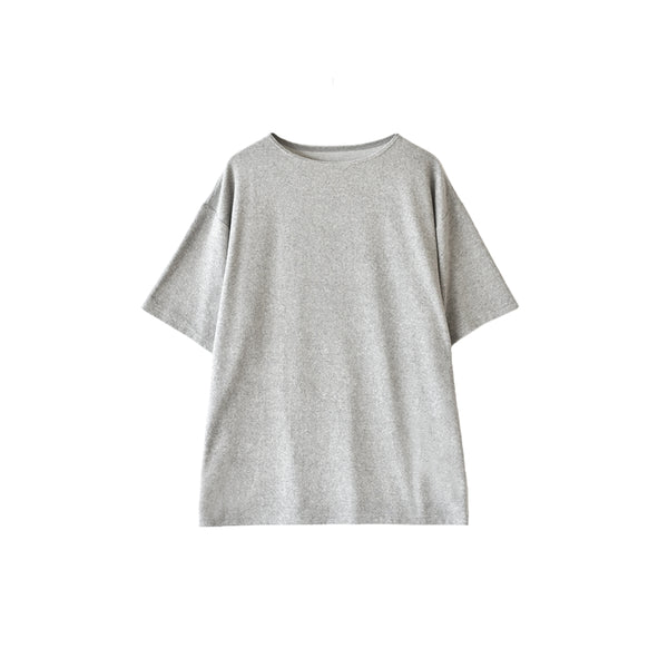 【日本製】パイル生地  tシャツ メンズ 半袖 ゆったりサイズ ボートネック 無地 グレー(FL25SS-001-gr)