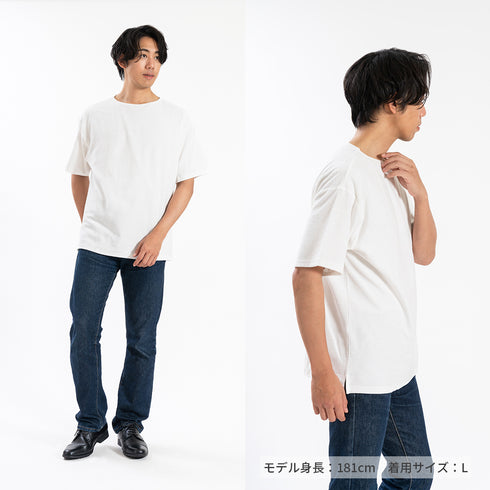 【日本製】パイル生地 tシャツ メンズ 半袖 ゆったりサイズ ボートネック 無地 ネイビー(FL25SS-001-na)