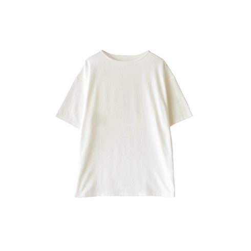 【日本製】パイル生地 tシャツ メンズ 半袖 ゆったりサイズ ボートネック 無地 オフホワイト(FL25SS-001-owh)