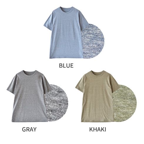 【日本製】 メンズ tシャツ 半袖 ゆったりサイズ クルーネック カジュアル 無地 メランジ カーキ(FL25SS-002-kh)