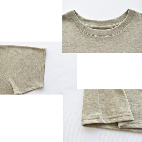 【日本製】 メンズ tシャツ 半袖 ゆったりサイズ クルーネック カジュアル 無地 メランジ カーキ(FL25SS-002-kh)