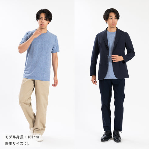 【日本製】 メンズ tシャツ 半袖 ゆったりサイズ クルーネック カジュアル 無地 メランジ カーキ(FL25SS-002-kh)