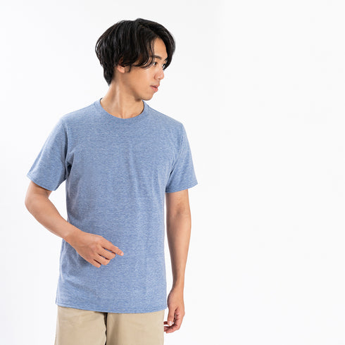 【日本製】 メンズ tシャツ 半袖 ゆったりサイズ クルーネック カジュアル 無地 メランジ カーキ(FL25SS-002-kh)