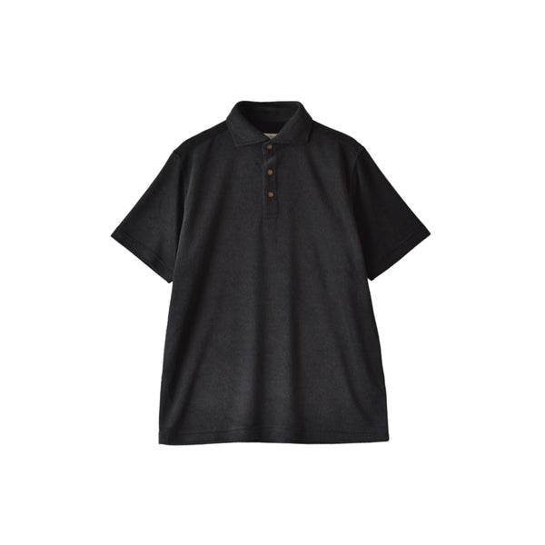 パイルポロシャツ 半袖 メンズ 軽量 無地 パイル素材 ワイドカラー ブラック(FL26SS-001-bk)