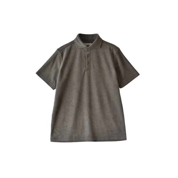 パイルポロシャツ 半袖 メンズ 軽量 無地 パイル素材 ワイドカラー チャコールグレー(FL26SS-001-chg)