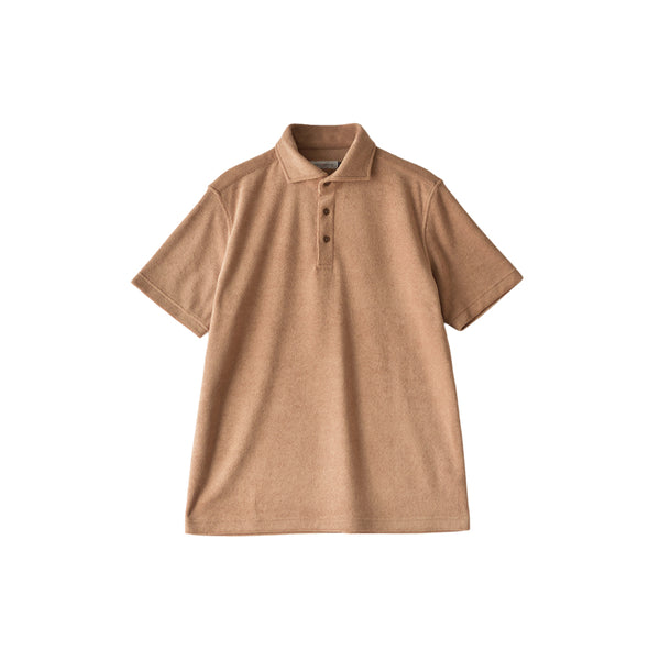 パイルポロシャツ 半袖 メンズ 軽量 無地 パイル素材 ワイドカラー ライトブラウン(FL26SS-001-lbr)