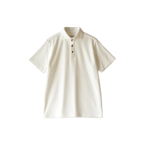 パイルポロシャツ 半袖 メンズ 軽量 無地 パイル素材 ワイドカラー ホワイト(FL26SS-001-wh)