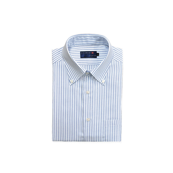 【日本製】オックスフォードシャツ メンズ 長袖 ビジネス カジュアル ワイシャツ ストライプ ボタンダウン ブルー(LFS22-003-bl)