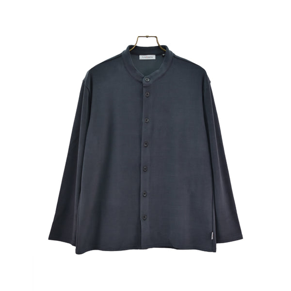 【日本製】 シャツ メンズ 長袖 暖かい 表起毛 無地 バンドカラー グレー(FL22FW-009M-gr)