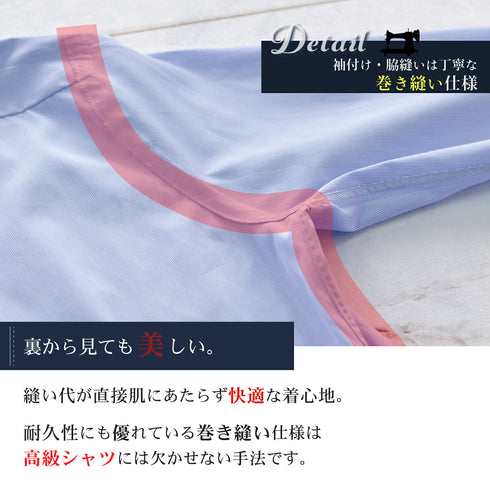 【日本製】 ワイシャツ メンズ ビジネス 長袖 ドレスシャツ ボタンダウン ミジンストライプ サックス(2021-SS20-sa)