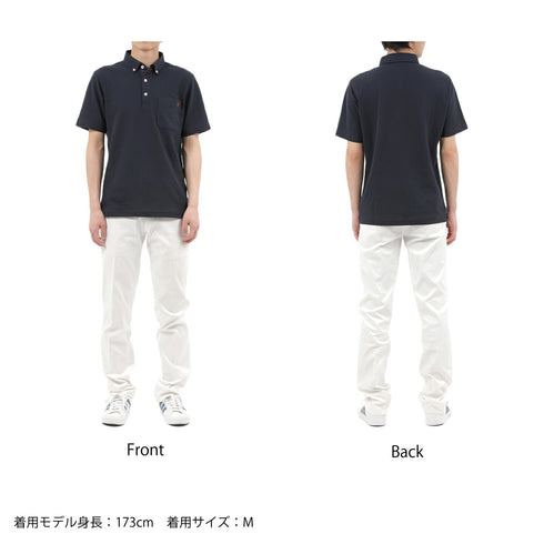 ポロシャツ メンズ 半袖 吸水速乾 ストレッチ 無地 胸ポケット ドット柄 ボタンダウン ネイビー(FL22SS-012M-na)