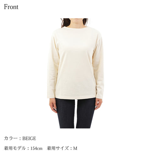 【日本製】 tシャツ レディース 長袖 ボートネック 綿100% ハードコットン 無地 ネイビー(FL22FW-005W-na)