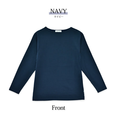 【日本製】 tシャツ レディース 長袖 ボートネック 綿100% ハードコットン 無地 ネイビー(FL22FW-005W-na)