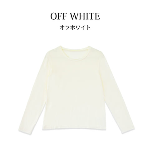 【日本製】 tシャツ レディース 長袖 インナー 薄手 柔らかい ストレッチ 無地 クルーネック グレー(FL22FW-007W-gr)