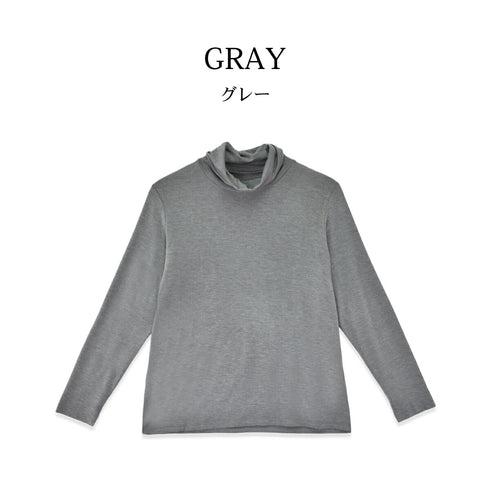 【日本製】 ハイネック インナー レディース 薄手 柔らかい ストレッチ 重ね着 無地 ブラック(FL22FW-008W-bk)