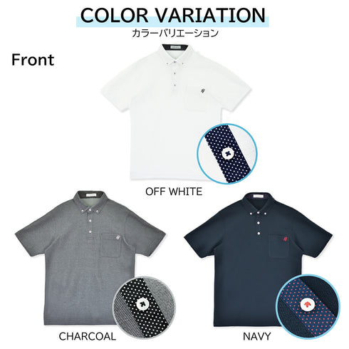 ポロシャツ メンズ 半袖 吸水速乾 ストレッチ 無地 胸ポケット ドット柄 ボタンダウン ネイビー(FL22SS-012M-na)