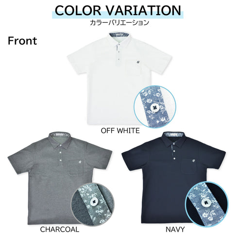 ポロシャツ メンズ 半袖 吸水速乾 ストレッチ 無地 胸ポケット バティック風プリント レギュラーカラー オフホワイト(FL22SS-010M-owh)