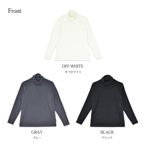 【日本製】 タートルネック インナー レディース 長袖 暖かい 表起毛 柔らかい 保湿 無地 オフホワイト(FL22FW-013W-owh)