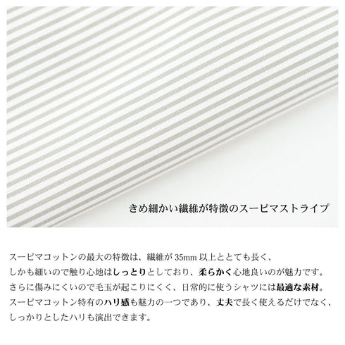 【日本製】長袖 ビジネスシャツ レギュラーカラー メンズ ストライプシャツ スーピマコットン100% ベージュ(SNFS22-019-be)