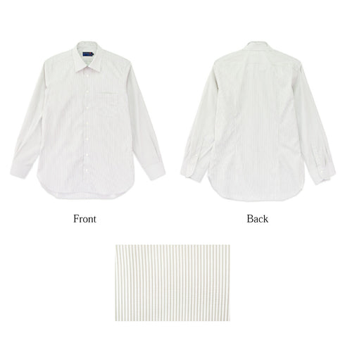 【日本製】長袖 ビジネスシャツ レギュラーカラー メンズ ストライプシャツ スーピマコットン100% ベージュ(SNFS22-019-be)