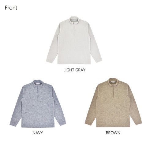 フリース ハイネック メンズ ハーフジップ 長袖 カットソー 暖かい 起毛 ストレッチ 無地 ネイビー(FL22FW-015M-na)