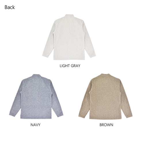 フリース ハイネック メンズ ハーフジップ 長袖 カットソー 暖かい 起毛 ストレッチ 無地 ライトグレー(FL22FW-015M-lgr)