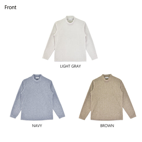 フリース ハイネック メンズ 長袖 カットソー 暖かい 起毛 ストレッチ 無地 ブラウン(FL22FW-014M-br)