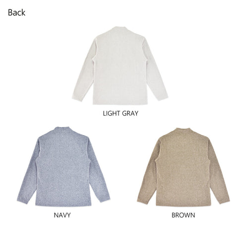 フリース ハイネック メンズ 長袖 カットソー 暖かい 起毛 ストレッチ 無地 ネイビー(FL22FW-014M-na)