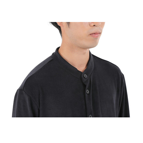 【日本製】 シャツ メンズ 長袖 暖かい 表起毛 無地 バンドカラー ブラック(FL22FW-009M-bk)