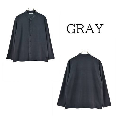 【日本製】 シャツ メンズ 長袖 暖かい 表起毛 無地 バンドカラー ブラック(FL22FW-009M-bk)