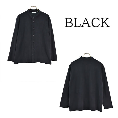 【日本製】 シャツ メンズ 長袖 暖かい 表起毛 無地 バンドカラー ブラック(FL22FW-009M-bk)