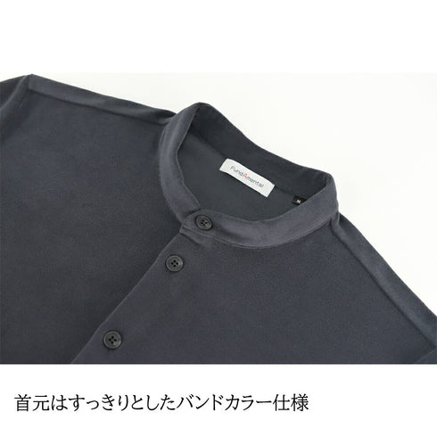 【日本製】 シャツ メンズ 長袖 暖かい 表起毛 無地 バンドカラー ブラック(FL22FW-009M-bk)