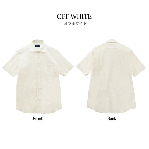 【日本製】 ワイシャツ メンズ 半袖 ビジネス カジュアル コットンリネン 綿麻 無地 ワイドカラー ブラック(2021-HSS7-bk)