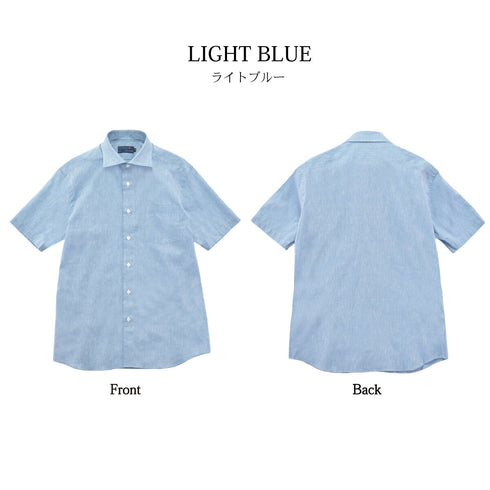 【日本製】 ワイシャツ メンズ 半袖 ビジネス カジュアル コットンリネン 綿麻 無地 ワイドカラー オフホワイト(2021-HSS7-owh)