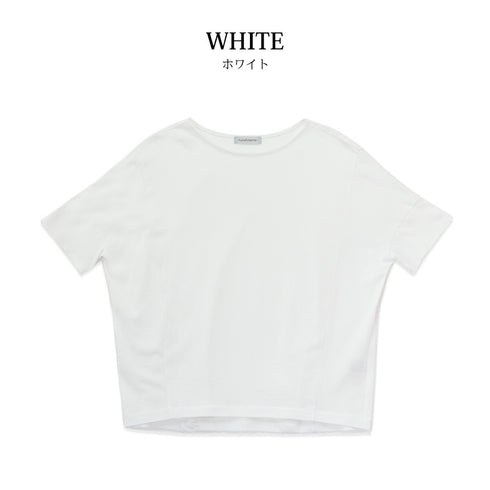 【日本製】 tシャツ レディース 半袖 デザインカットソー ボートネック 軽い イージーケア 綿モダール コットン 無地 ネイビー(FL23SS-0011W-na)