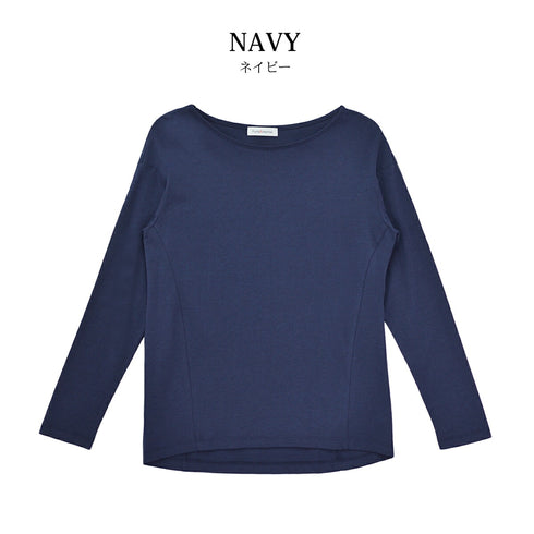 【日本製】 tシャツ レディース 長袖 カットソー ボートネック 軽い イージーケア 綿モダール コットン 無地 オレンジ(FL23SS-0012W-or)