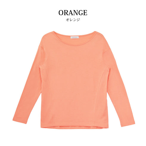 【日本製】 tシャツ レディース 長袖 カットソー ボートネック 軽い イージーケア 綿モダール コットン 無地 オレンジ(FL23SS-0012W-or)