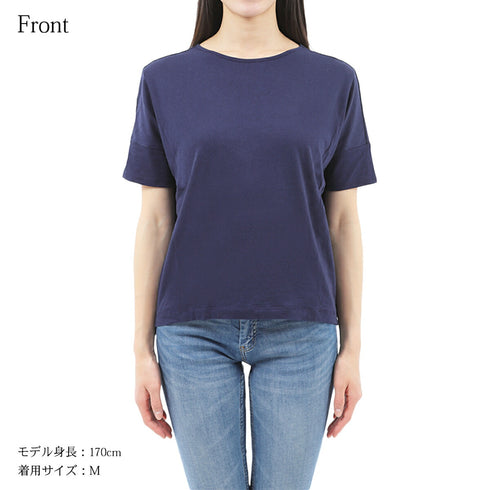 【日本製】 tシャツ レディース 半袖 デザインカットソー ボートネック 軽い イージーケア 綿モダール コットン 無地 ネイビー(FL23SS-0011W-na)