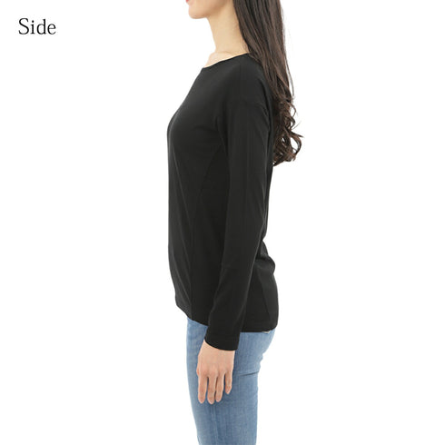 【日本製】 tシャツ レディース 長袖 カットソー ボートネック 軽い イージーケア 綿モダール コットン 無地 オレンジ(FL23SS-0012W-or)