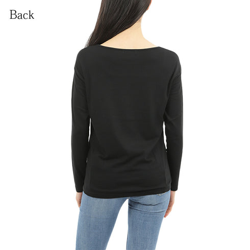 【日本製】 tシャツ レディース 長袖 カットソー ボートネック 軽い イージーケア 綿モダール コットン 無地 オレンジ(FL23SS-0012W-or)