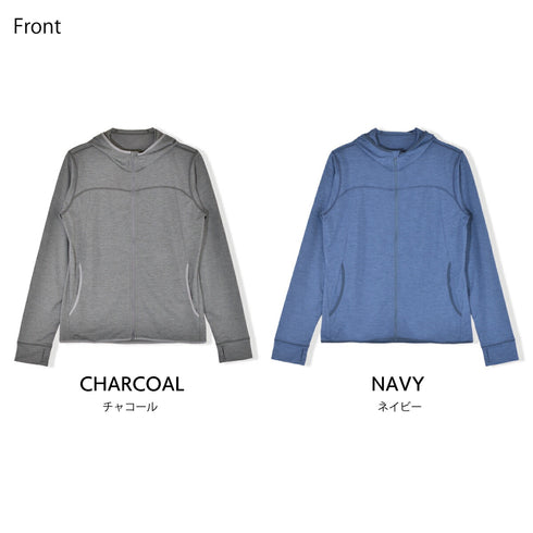 パーカー レディース フルジップ 吸汗速乾 UVカット 軽い 無地 羽織 チャコール(FL23SS-001W-ch)