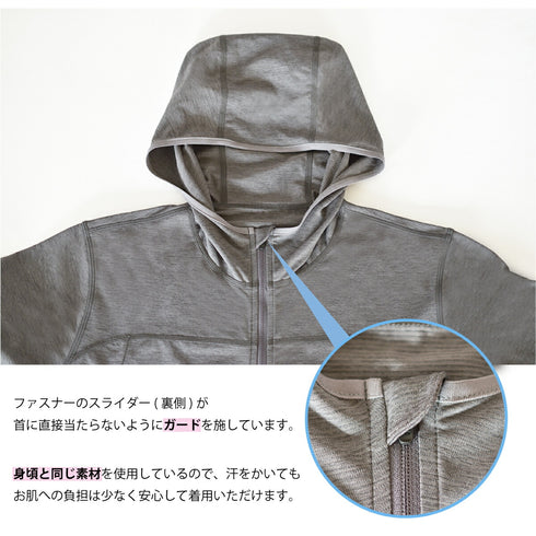 パーカー レディース フルジップ 吸汗速乾 UVカット 軽い 無地 羽織 チャコール(FL23SS-001W-ch)