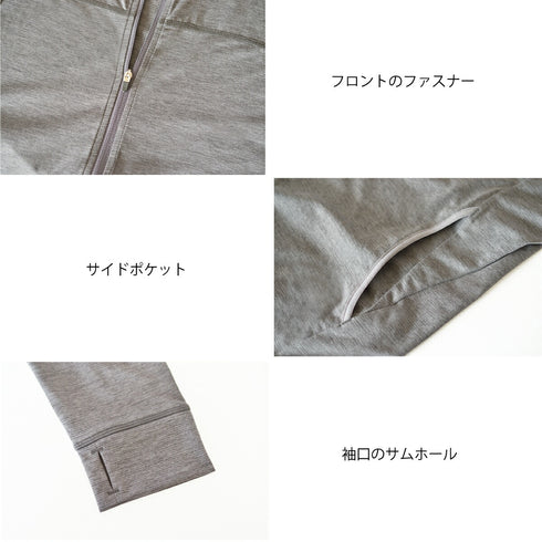 パーカー レディース フルジップ 吸汗速乾 UVカット 軽い 無地 羽織 チャコール(FL23SS-001W-ch)