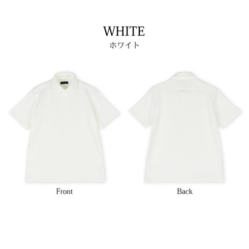 【日本製】 ポロシャツ メンズ 半袖 綿100% やわらかい 無地 ワイドカラー 裏毛ガーゼ ホワイト(SPKS23-023-wh)