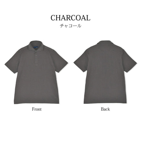 【日本製】 ポロシャツ メンズ 半袖 綿100% やわらかい 無地 ワイドカラー 裏毛ガーゼ パープル(SPKS23-023-pu)