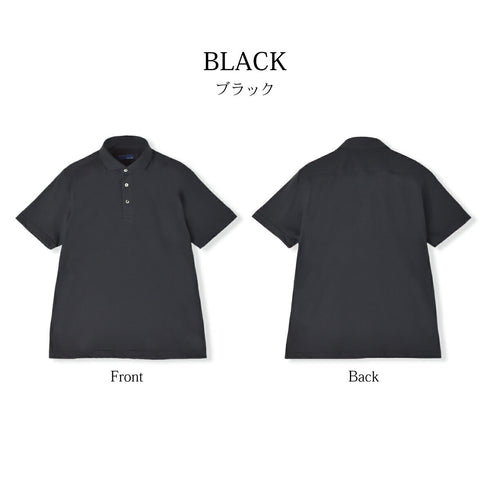 【日本製】 ポロシャツ メンズ 半袖 オーガニックコットン 綿100% やわらかい 無地 ワイドカラー ブラック(SPKJ23-029-bk)