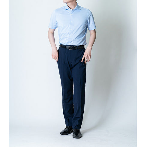 【日本製】 ワイシャツ メンズ ビジネス 半袖 イージーケア ノーアイロン 無地 ワイドカラー イージーフォーマルシャツ ホワイト(SHKS23-027-wh)