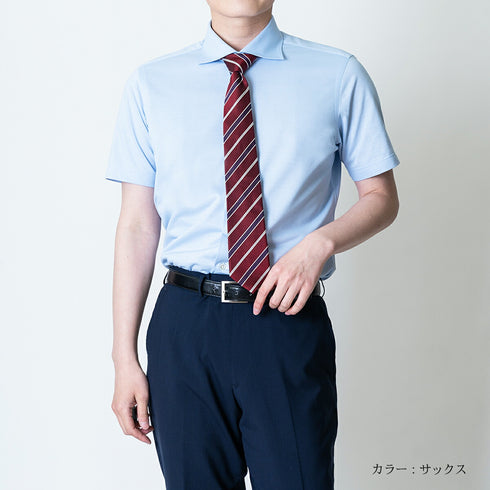 【日本製】 ワイシャツ メンズ ビジネス 半袖 イージーケア ノーアイロン 無地 ワイドカラー イージーフォーマルシャツ サックス(SHKS23-027-sa)