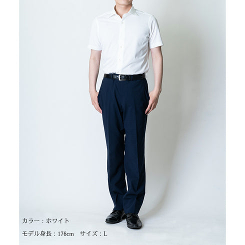 【日本製】 ワイシャツ メンズ ビジネス 半袖 イージーケア ノーアイロン 無地 ワイドカラー イージーフォーマルシャツ ホワイト(SHKS23-027-wh)